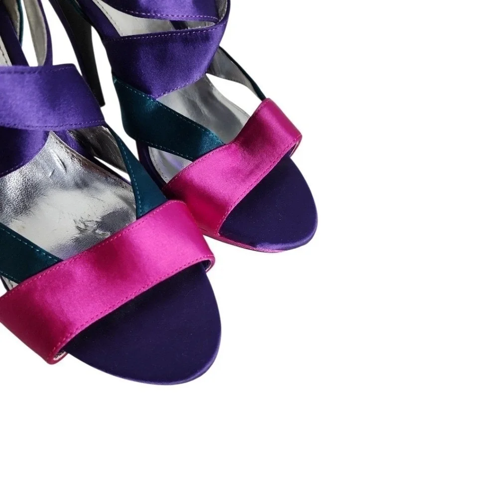 Rampage Genova Heels Women 8.5 Multicolor Colorblock Satin Stiletto Party Bold